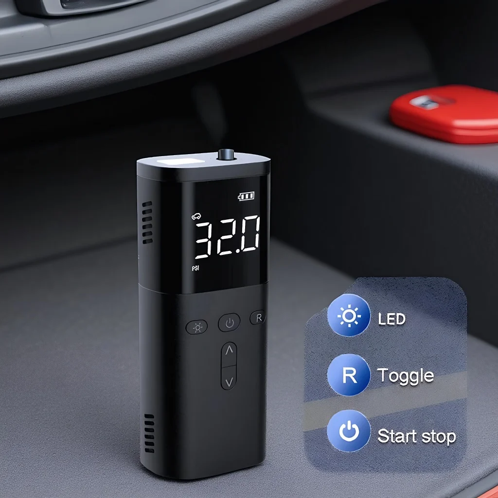 

Портативный беспроводной автомобильный компрессор для подкачки шин, перезаряжаемый мини-электрический компрессор с LED-подсветкой для экстренного использования