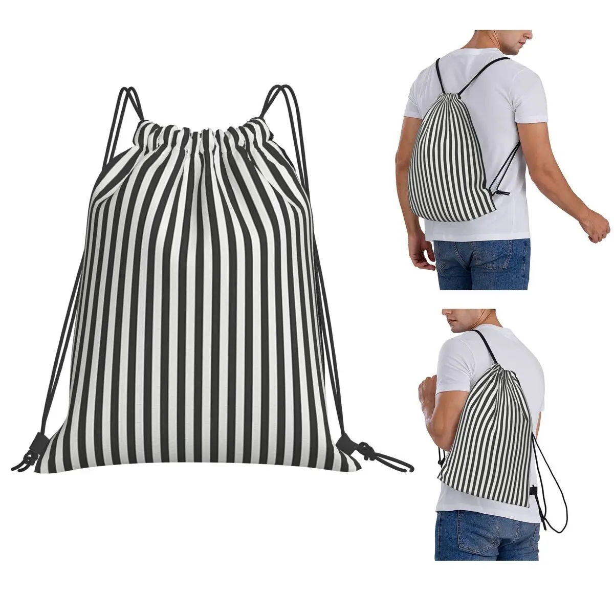Vertical And Horizontal Diagonal Stripe Design Pattern Backpacks Multi-function Drawstring Bundle Pocket Shoes Bag Book Bags