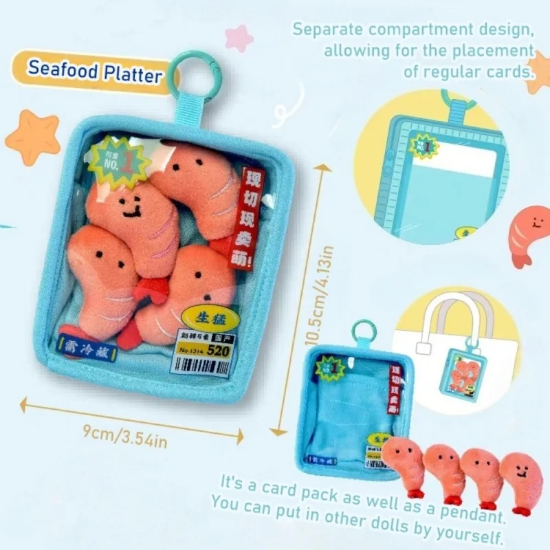 Salmon Seafood Platter Pendant Fresh Shrimp Fish Fillets Seafood Sardine Plush Keychain Arctic Scallop Octopus Cute Doll Gifts - view 4