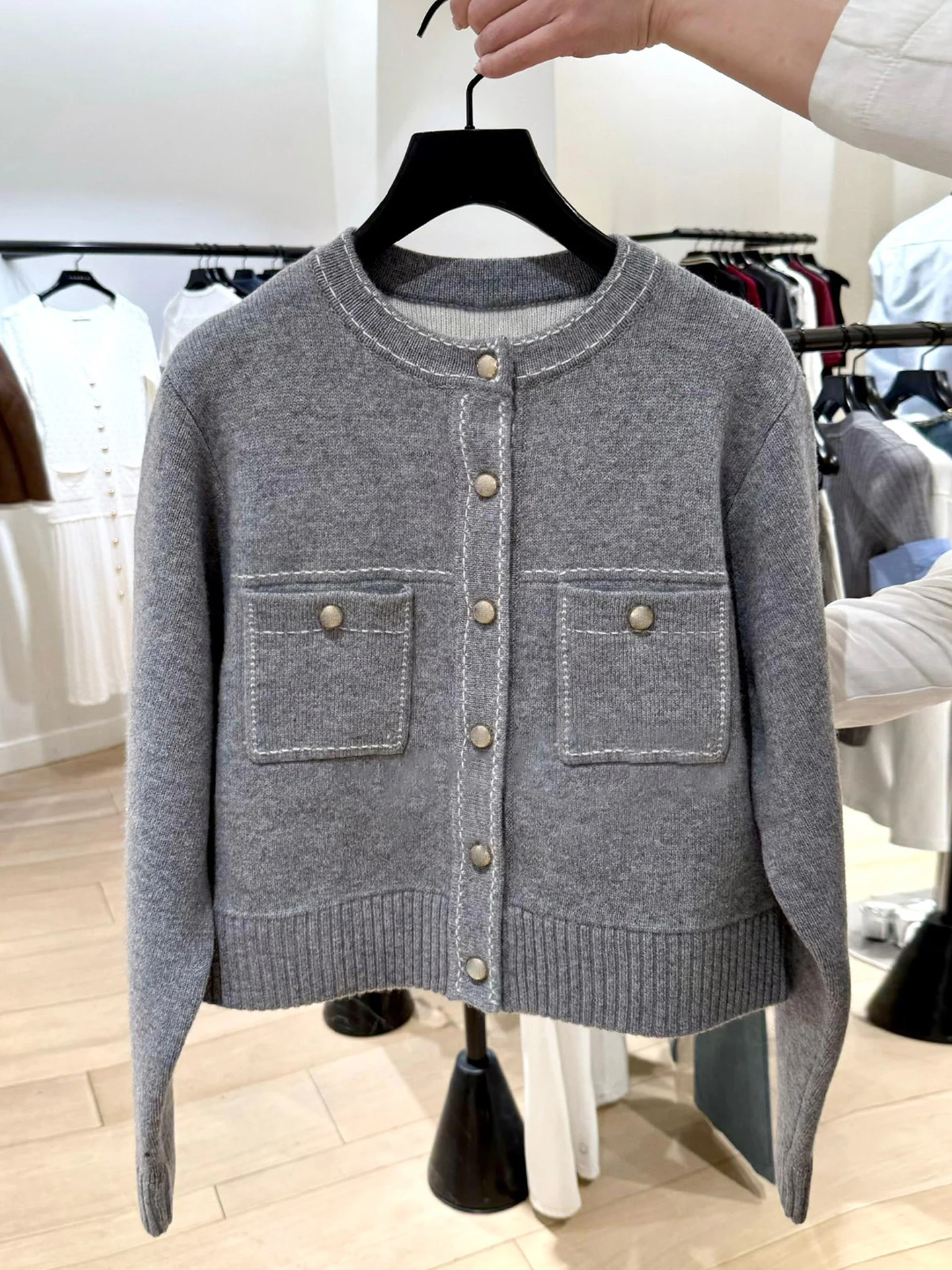 

Ele Knitted Cardigan Sweater Women's Faion Commute Sle Medium Softn Long Sve round Ne ort Coat AL7650