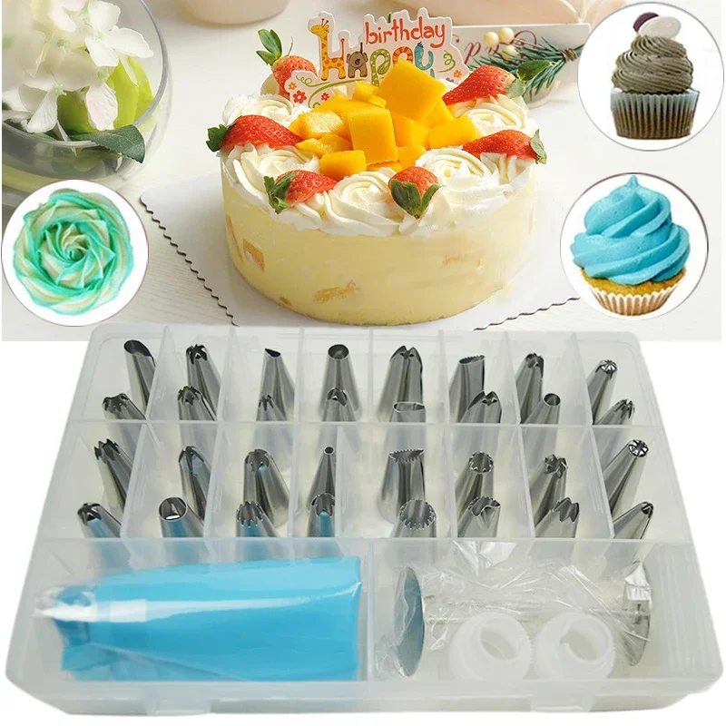 

38pcs/set Cake Decorating Nozzles Stainless Steel Piping Tips Fondant Cake Pastry Decoration Set Cupcake Dessert Baking Tools