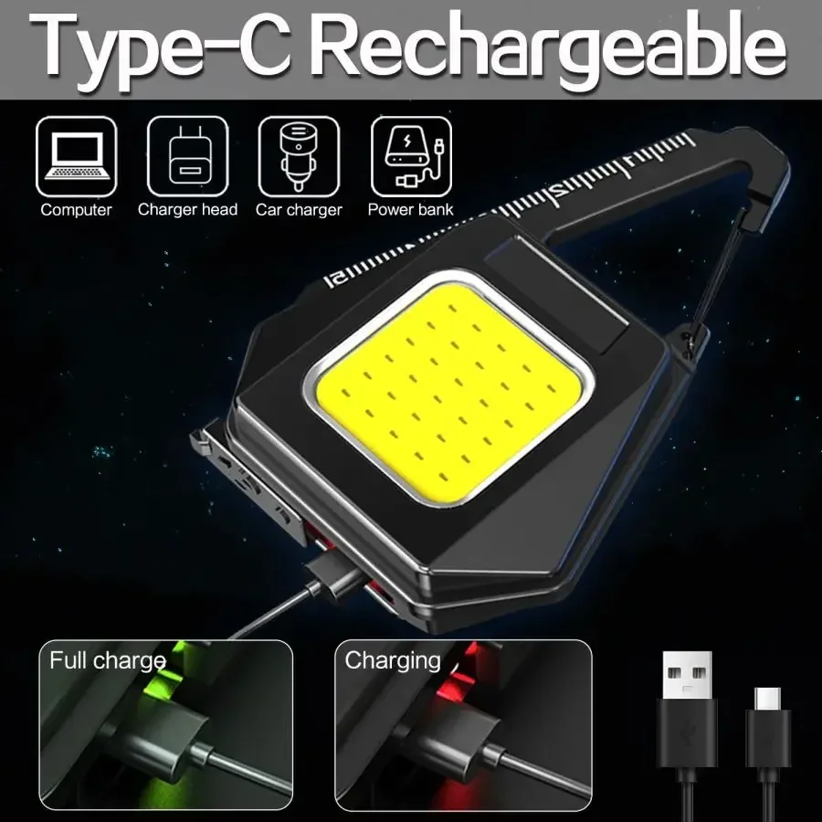 1-10 Pack Mini COB LED Flashlight Portable Key Chain Light USB Rechargeable Work Lights Multi-functional Magnetic Camping Light