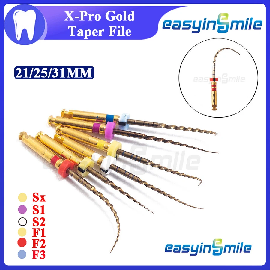 6pc EASYINSMILE Endodontic Dental endo files Pro X-taper files NITI root canal rotary files 25MM SX-F3 21MM/25MM/31MM Engine Tip