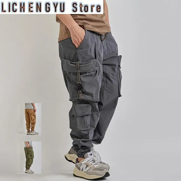 

Summer New Japanese Retro Military Outdoor Quick Drying Cargo Pants Men's Washed Multi-pocket Loose Casual Ankle-tied Trousers