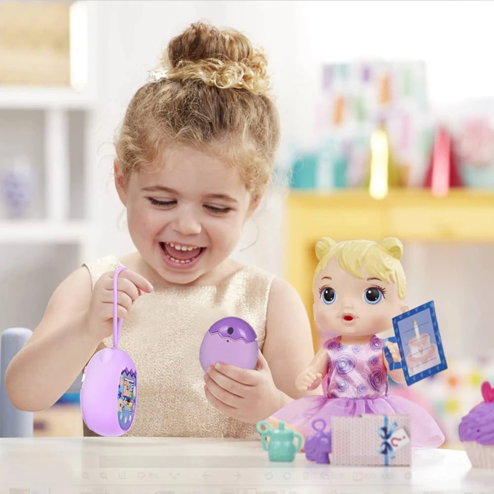 Capa protetora completa de silicone em forma de animal de desenho animado e capa para máquina de animais de estimação à prova d'água à prova de arranhões com cordão para tamagotchi pix