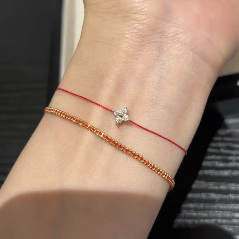 

Fashion New Crystal Hand Woven Rope Flower Bracelet Women Personalized Stainless Steel Luxury Jewelry Bracelet anniversary gift