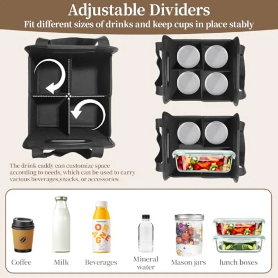 Paquet de 2 porte-boissons avec poignée porte-gobelets réutilisables pour 4 boissons porte-gobelet isolé pliable Portable pour tasse à café pour Del