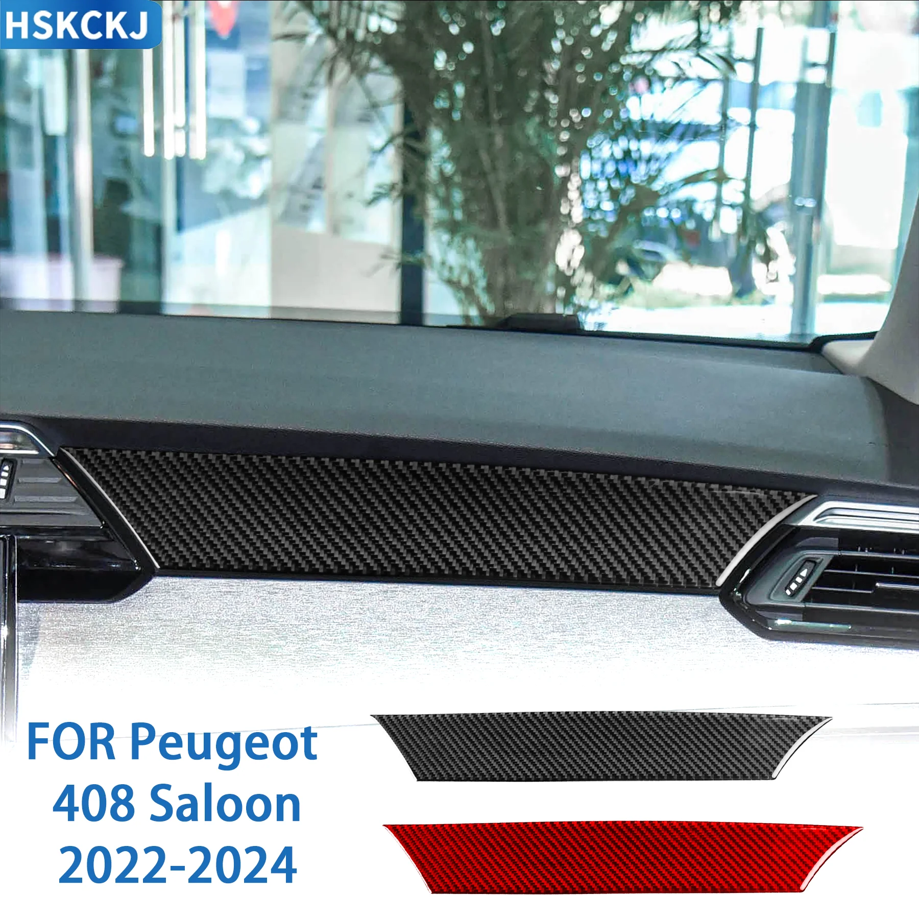 Pour Peugeot 408 Saloon 2022-2024, garniture de tableau de bord côté passager en fibre de carbone noire, accessoires de décoration intérieure de voiture, autocollant