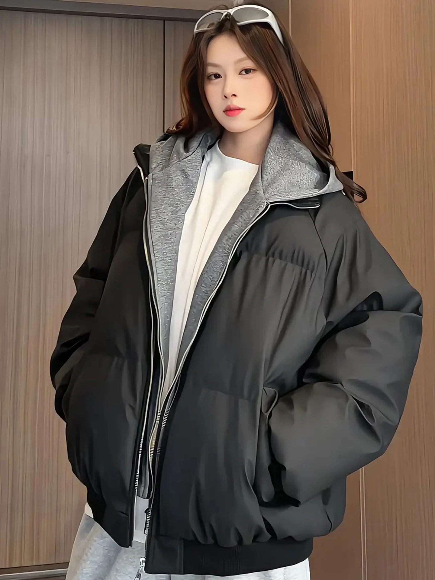 

Зимняя теплая куртка-пуховик Thiened American Sle ort с капюшоном для мужчин и женщин, из искусственной кожи, для пар, в стиле «багет»