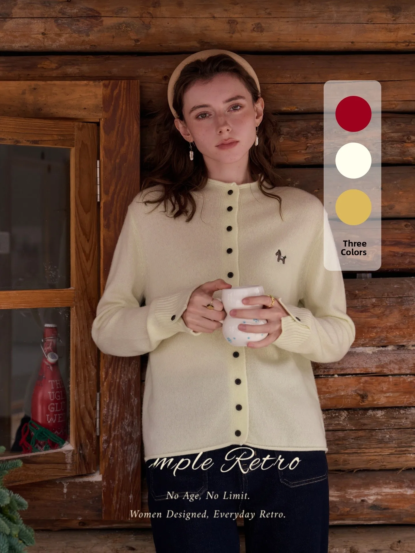 

Женский вязаный шерстяной кардиган во французском стиле, однотонный, с вышивкой, высоким воротником, утепленный, зимняя верхняя одежда из мягкого хлопка и шерсти