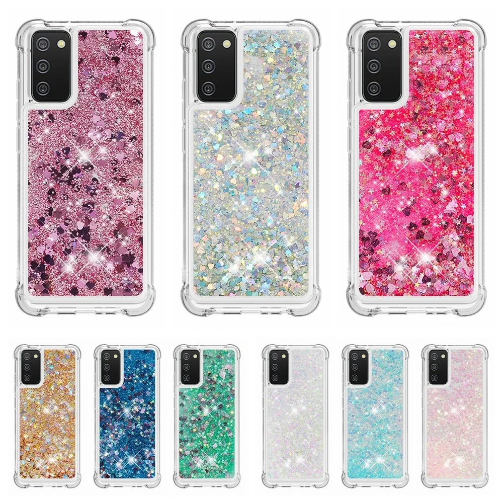 Glitter Case for Funda Samsung Galaxy A22 A32 A52S 5G A02S A12 A02 M12 M32 M02 Cases Bright Dynamic Liquid Quicksand Phone Cover