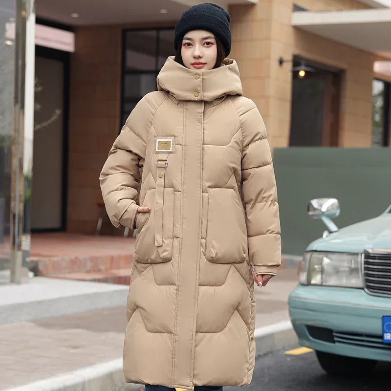 

European Station 2024 Winter New Detachable Hat Padded-on Women's Medium and Long Over-Knee Thickened Down Padded Women's Jacket