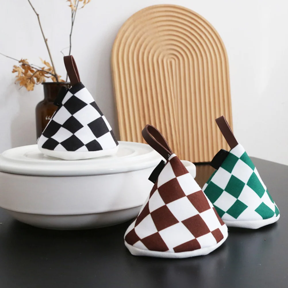 

2Pcs Triangular Pot Lid Cap Grid Design Thickened Insulated Handle Cover Anti-Scald Protection for Pots Pans Kitchen Gadgets