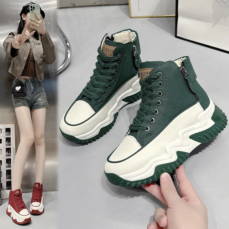 Zapatillas-女性用加硫プラットフォームスニーカー,ハイトップカジュアルシューズ,多用途テニスシューズ,新しい秋のコレクション2024