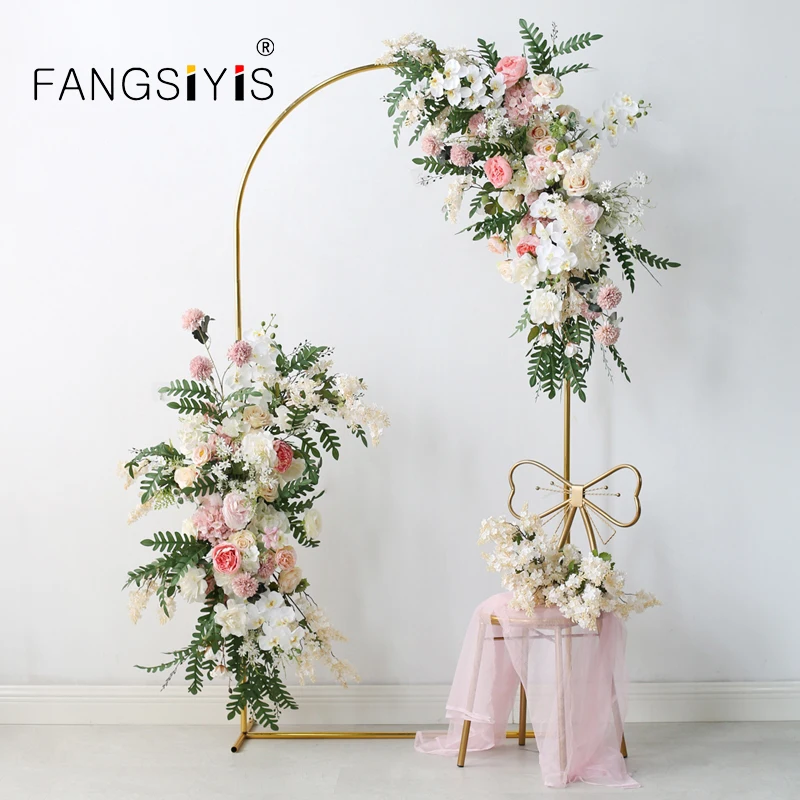 

Pink Artificial Flowers Row Wedding Arch Backdrop Decor Rose Orchid Corner Floral Arrangement Party display Welcome area window