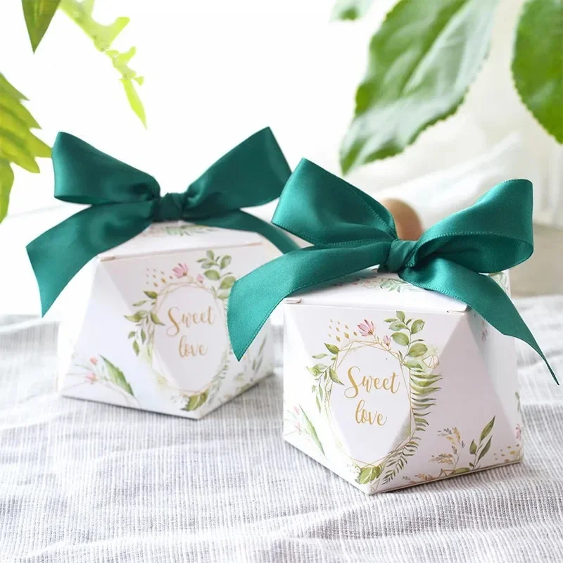 100pcs European diamond shape Green forest style Candy Boxes Wedding Favors  paper thanks Gift Box Party Chocolate box