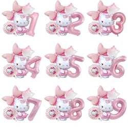 Hello Kitty Themed Birthday Party Decoration Supplies Kawaii KT Cat 32 Inch Number Foil Balloon Kit Baby Shower Girls Gift Toys