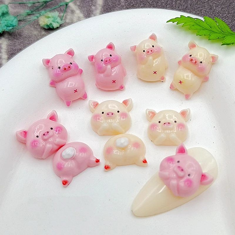 20PCS 3D Resin Cartoon Nail Art Pig Charms Kawaii Accessories Parts For Nails Decoration Design Supplies Manicure Decor Material