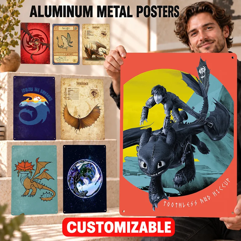 How To Train Your Dragon Textured Metal Posters Colorful Hero Style Studio Wall Art Personalized Aluminum Sign Otaku Room Gift