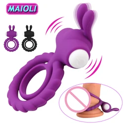 Soft Silicone Dual Vibrating Cock Ring Dick Penis Ring Cockring Adult Sex Toys for Men for Couples Enhancing Harder Erection