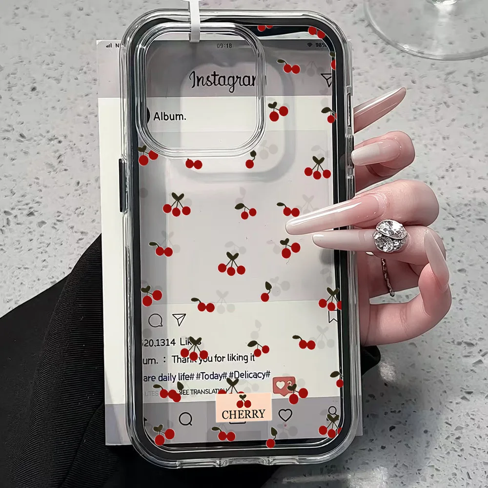 Koreanische Niedliche Kirsch-INS Transparente Handyhülle für iPhone 17 13 16 15 11 12 14 Pro Max 17 Air XR X Hülle Silikon Stoßfeste Weiche Abdeckung – Detail 2
