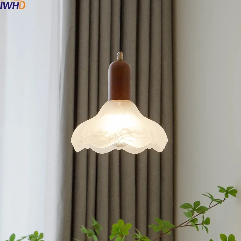 

IWHD Home Decor LED Pendant lights For Dining Room Bedroom Balcony Wood Glass Nordic Hanging Lamp Suspension Luminaire