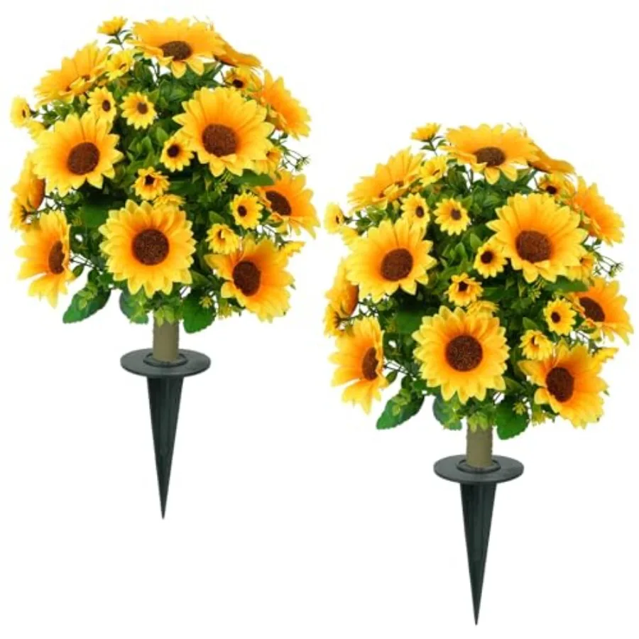 

24" Artificial Boxwood Topiary Ball Tree with Ground Spike for Outdoor Planters, UV Resistant and Waterproof Sunflower Bushes f