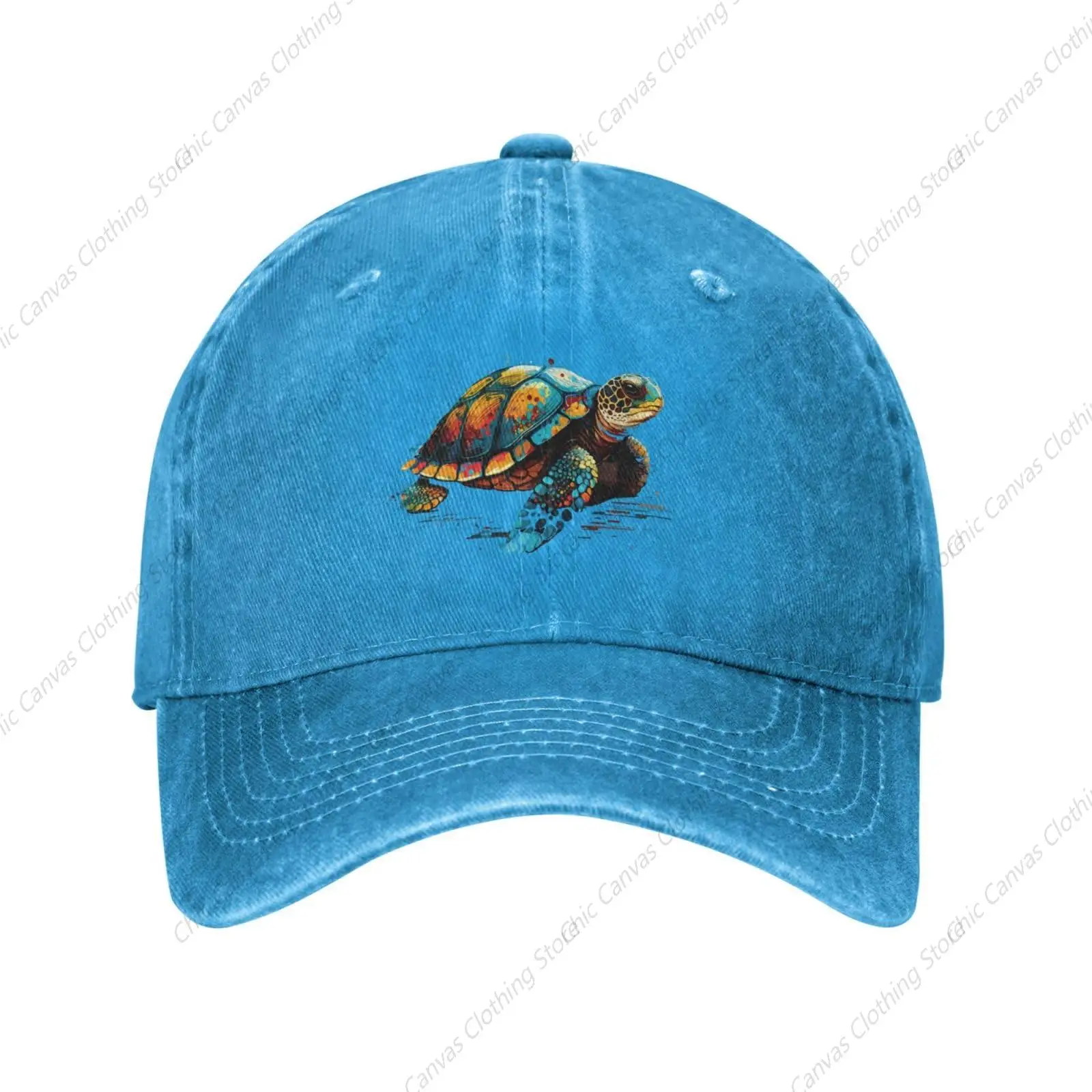 

Colorful Turtle Blue Vintage Distressed Adjustable Washed Denim Cotton Low Profile Dad Trucker Hat Unisex Baseball Ball Cap