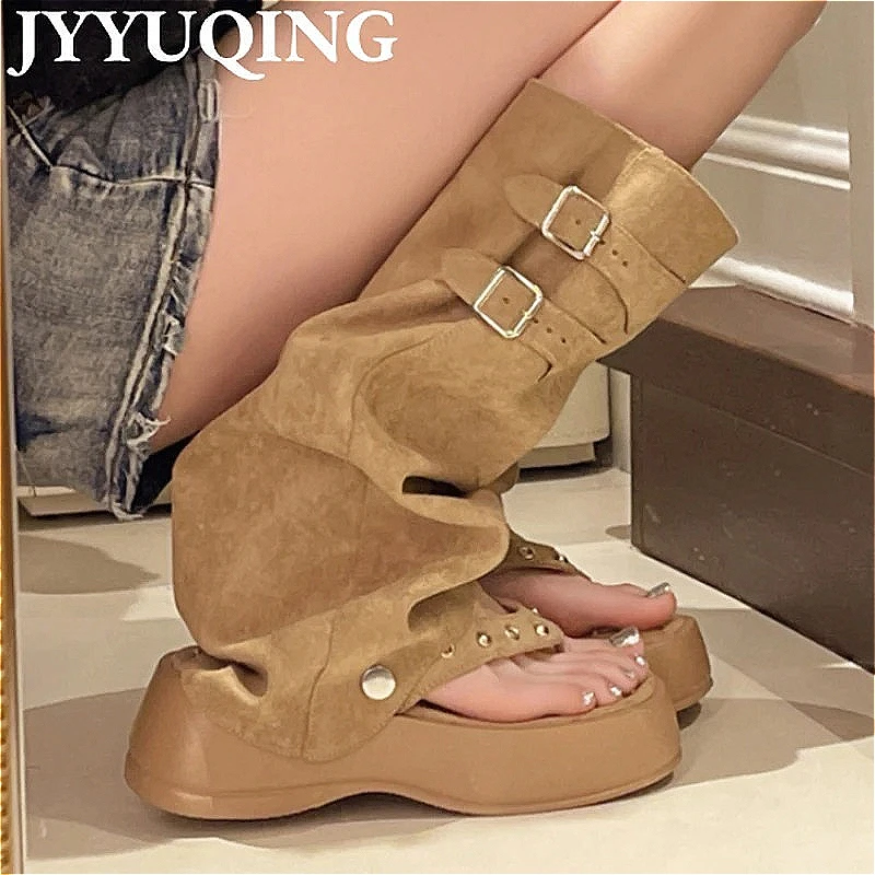 

Clip Toe Flip Flops Women Platform Flats Sandals New Slippers Summer Boots 2025 Designer High Boots Retro Sandalias De Mujer