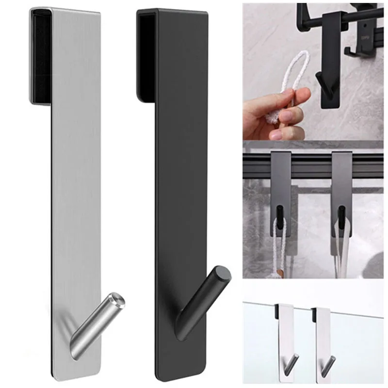 Bathroom Shower Door Back Hooks Stainless Steel Over Glass Door Towel Hook Rack S-Shape Bathroom Bathrobe Hanger Holder Hook