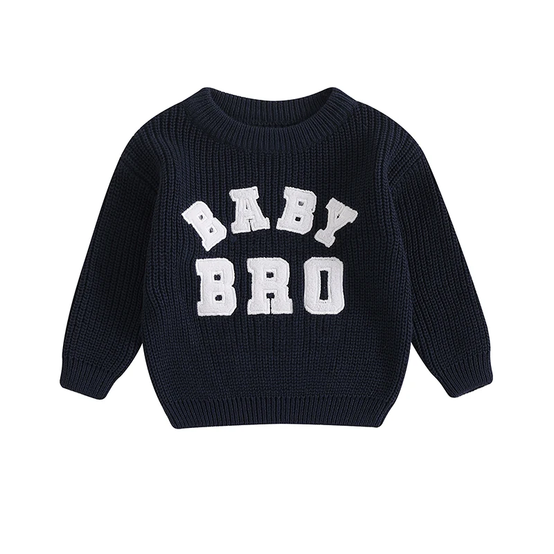 

Baby Boy Fall Sweater Letter Embroidery Long Sleeve Round Neck Chunky Knitwear Pullover