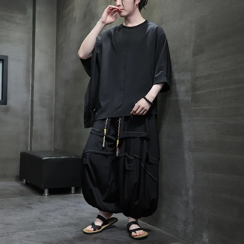 Summer New Chinese Trend Irregular Bat Sleeve Stage Performance T-Shirt Wide Leg Pants Set