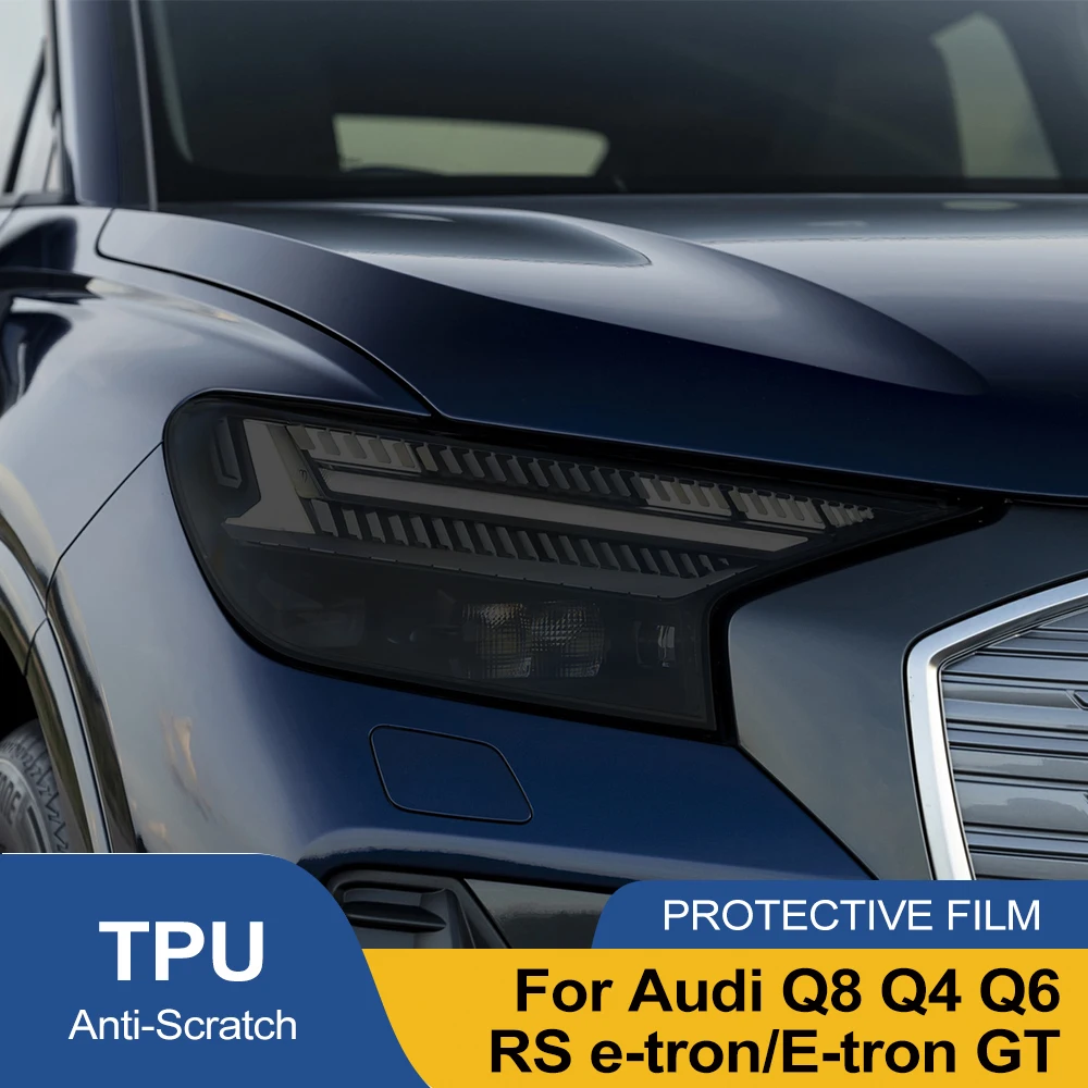 Película Protectora de TPU PPF para Faros Delanteros de Automóviles Audi e-tron Q8 Q6 Q7 RS e-tron E-tron GT, Negro Ahumado, Precortada, Vinilo Antiarañazos