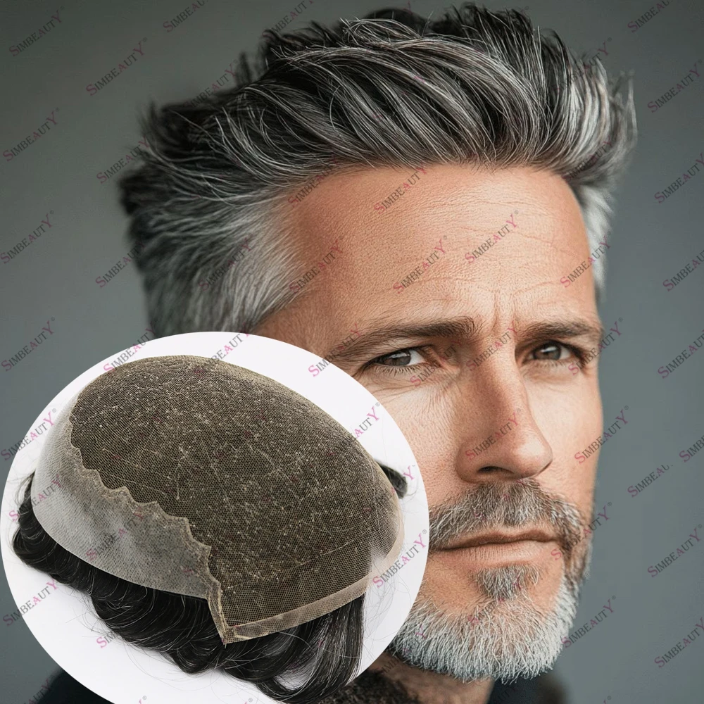 

Супер натуральный старый мужской дышащий парик с кружевной передней частью, незаметная линия волос 1B20 1B40, мужские волосы, замена парика