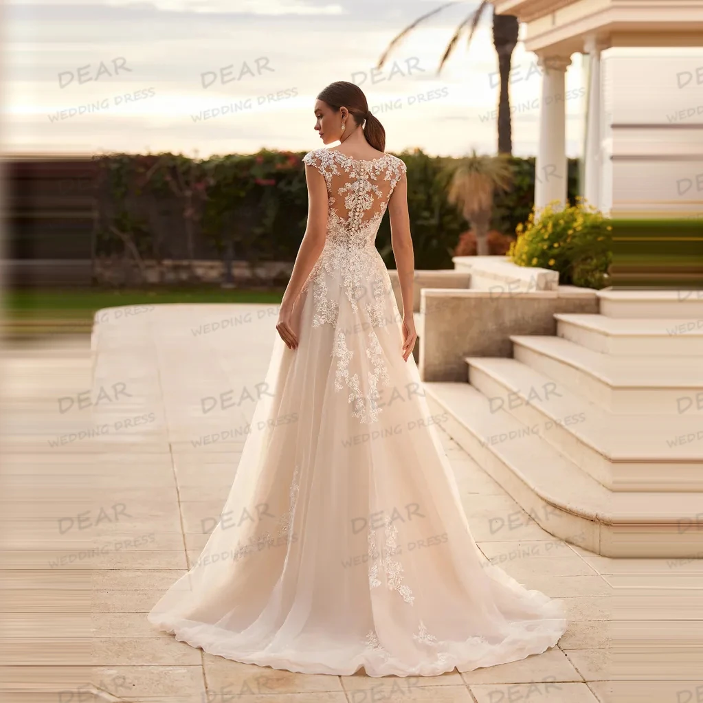 

Simple Boho Wedding Dresses A Line Woman's Fluffy Sexy Sleeveless Bride Gowns Appliques Lace Tulle Vestidos De Novia Customized