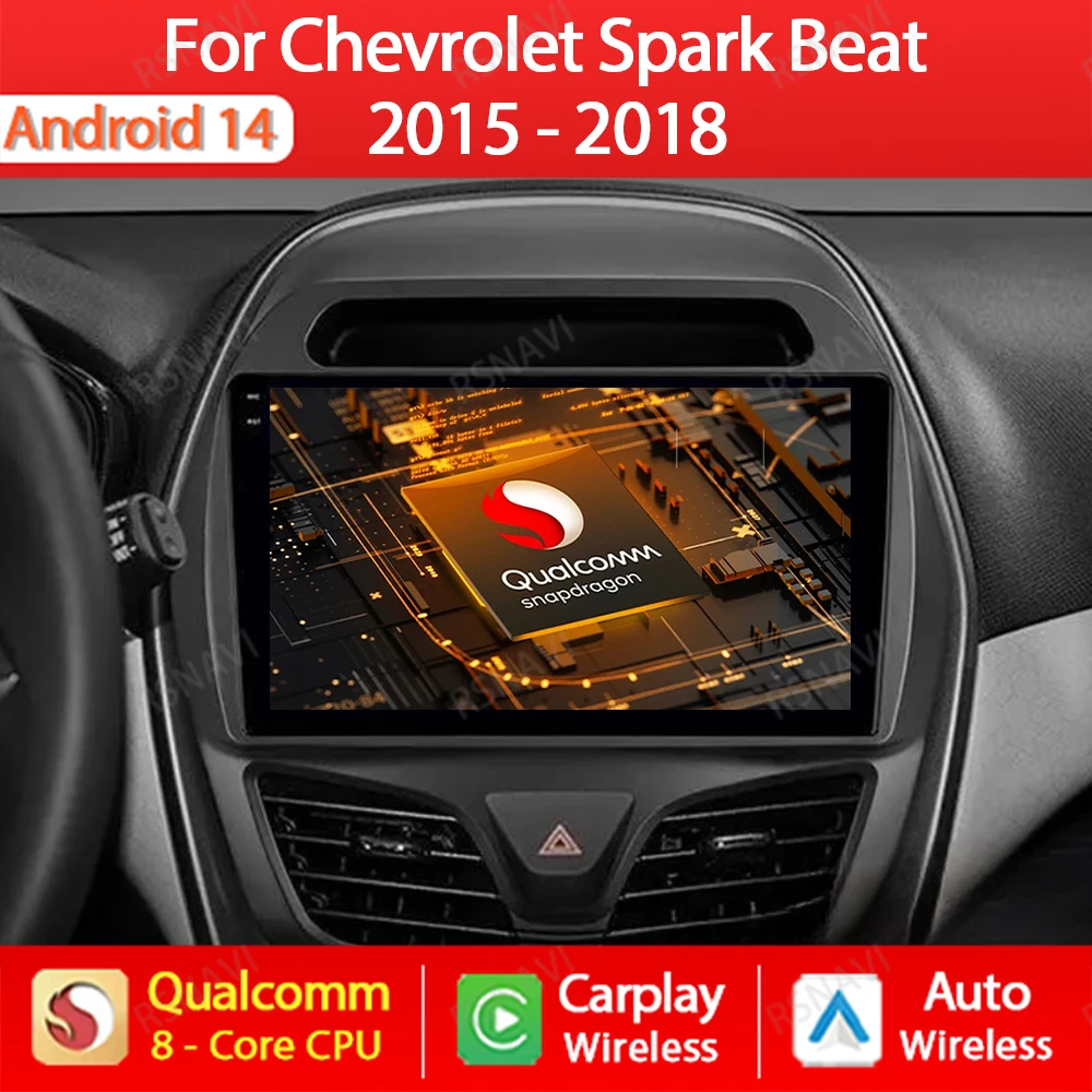 Android 14 Wireless Carplay Auto For Chevrolet Spark Beat 2015 - 2017 Car Radio Navigation GPS Multimedia Video Player 4G WIFI