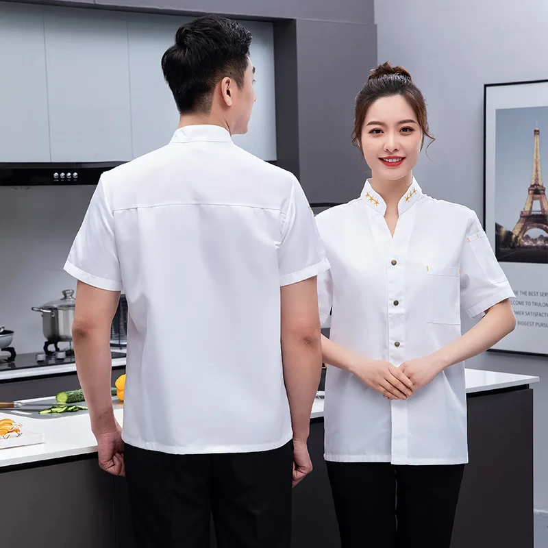 Chef Overalls ผู้หญิงแขนยาวฤดูใบไม้ร่วงและฤดูหนาวสีขาวโรงเรียนอนุบาล Canteen Kitchen ป้า Chef ชุดสั้น