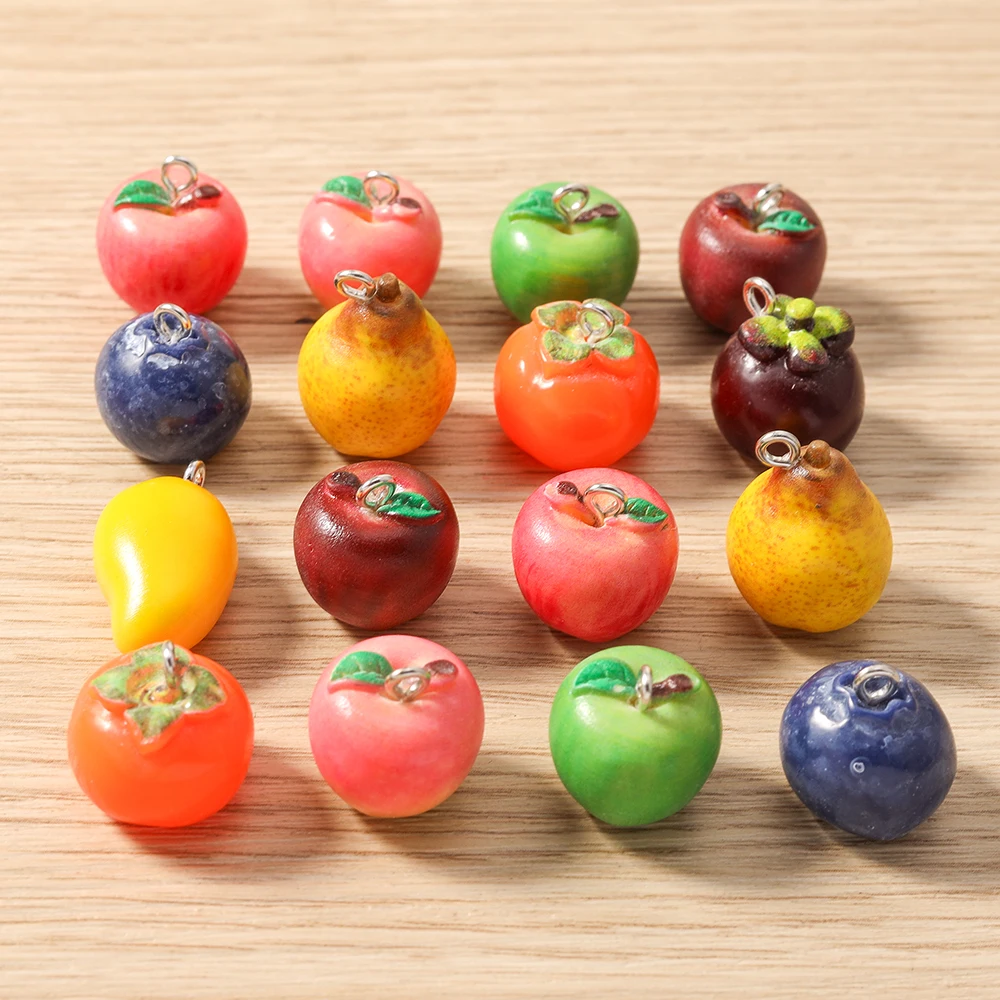Tusember 10 Stück Niedliche Frucht-Anhänger 3D Harz-Charms Apfel Blaubeere Birne Mango für Schmuckherstellung Halskette Armband Ohrringe DIY – Detail 2