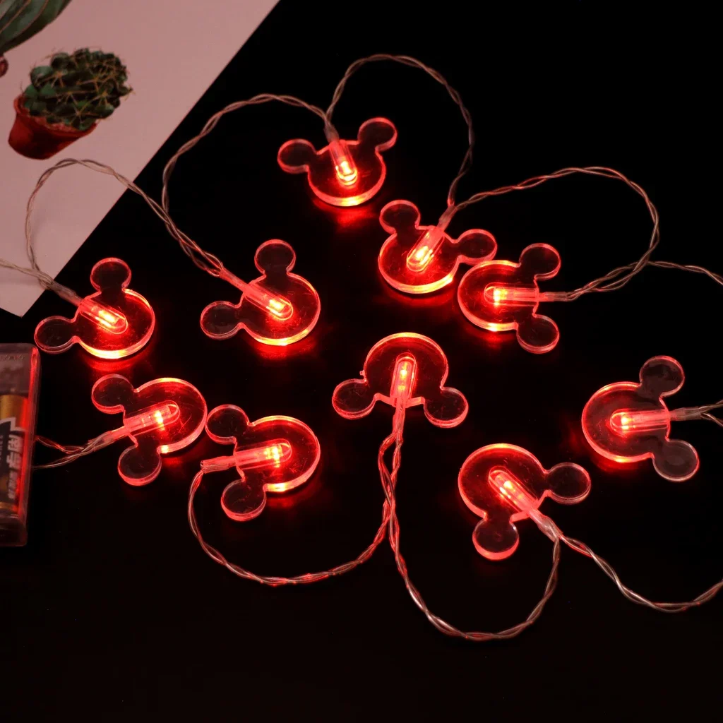 Disney Mickey LED String Lights Outdoor Battery Operated Camping Garland Decoration Party Wedding 1.6m Copper Wire String Gift