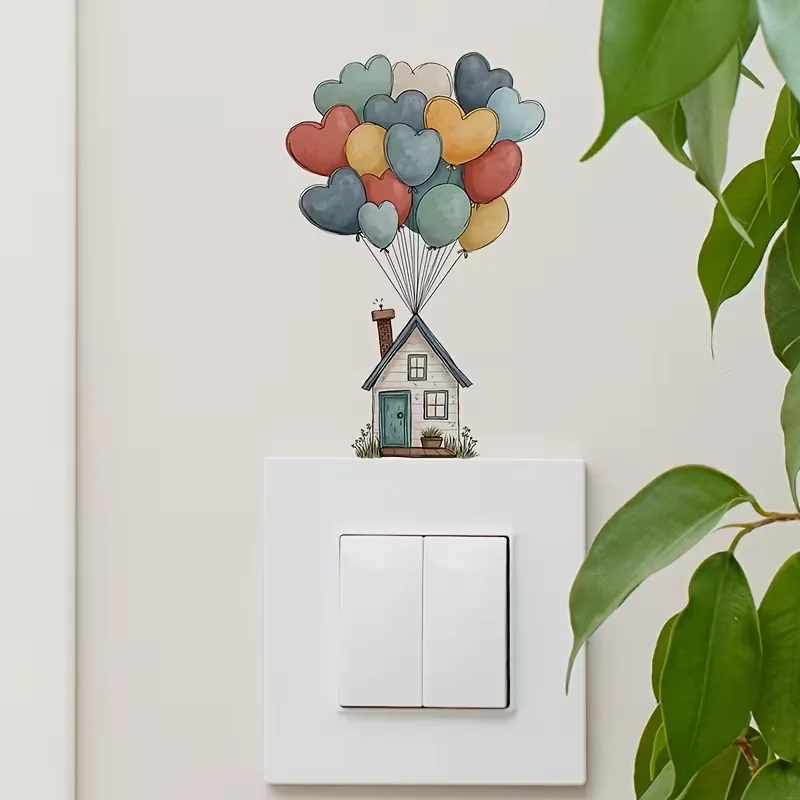 1PC Love Balloon Cabin switch sticker decoration, socket beautification sticker, suitable for living room and bedroom