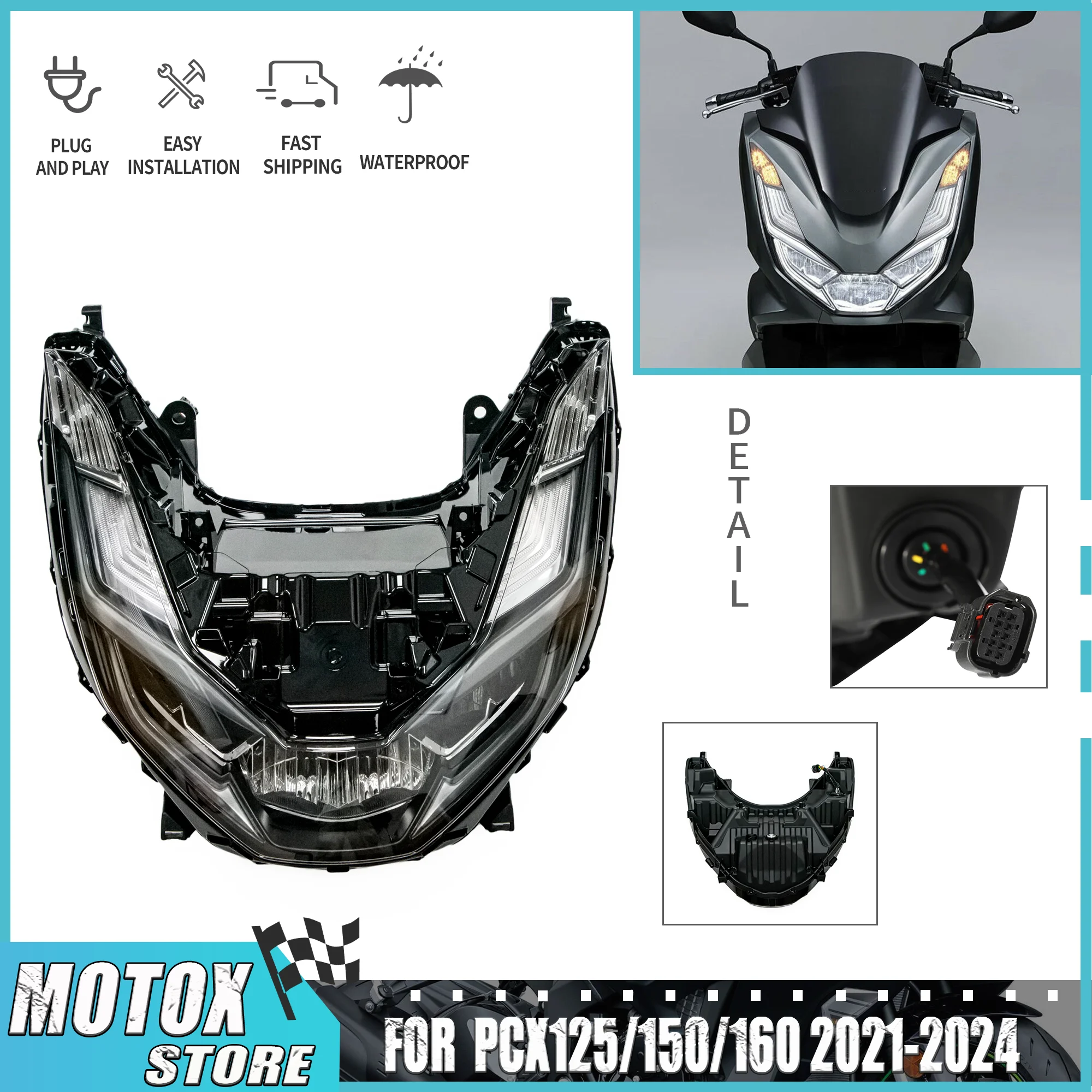 

Motorcycle HeadLight Assembly Fit for HONDA PCX125 PCX150 PCX160 2021-2024 22 23Front Headlamp LED Head Light PCX 125 150 160