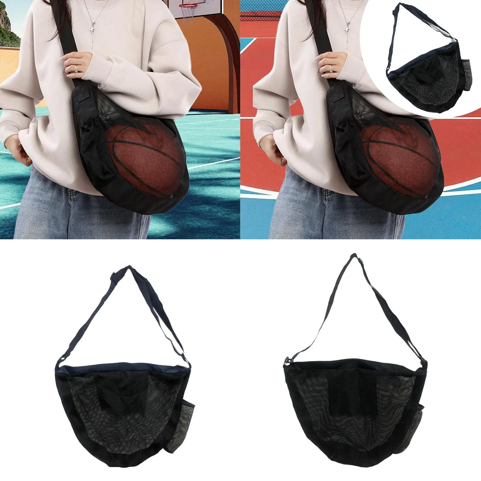 

Single Ball Holder for Basketball, Adjustable Strap Storage Net for Sports Gear