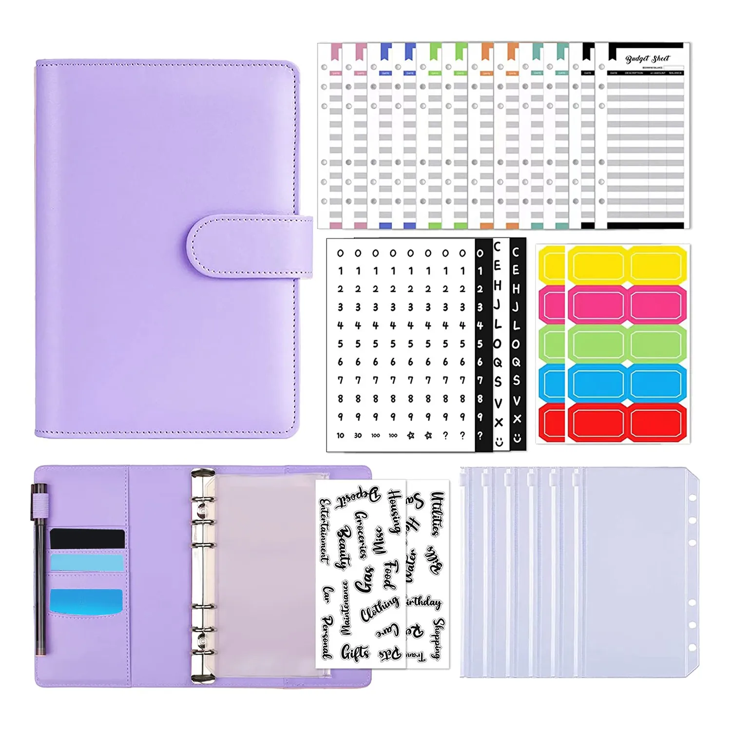 

A6 Budget Binder with Cash Envelopes,Money Saving Binders,Cash Budget Envelopes System for Budgeting,Ring Binder(Purple)