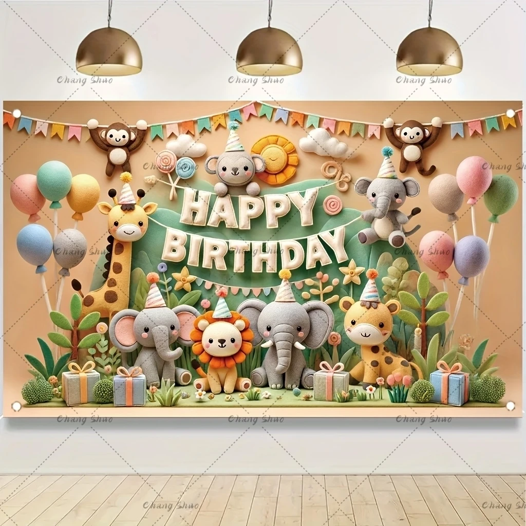 Jungle Animal Safari Party Background Backdrop Wild One 1st Happy Birthday Party Decoration Newborn Baby Shower Photo Background