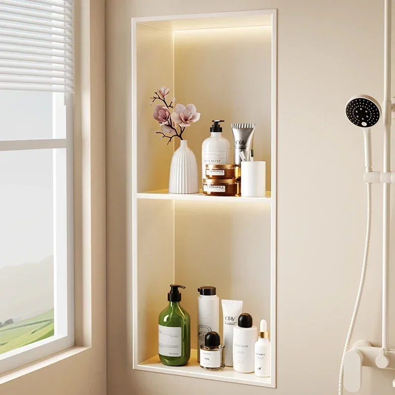 

Cream wind toilet niche stainless steel recessed rack metal custom TV cabinet baffle finished bathroom