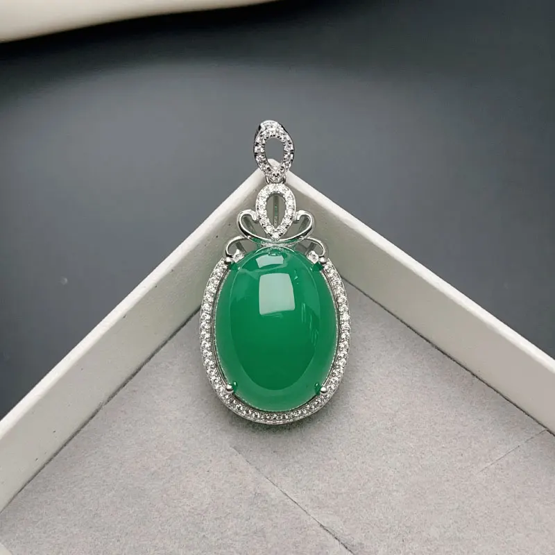 Sterling 925 silver pendant setting big size 15mm*20mm 15ct natural chalcedony 925 silver pendant for party