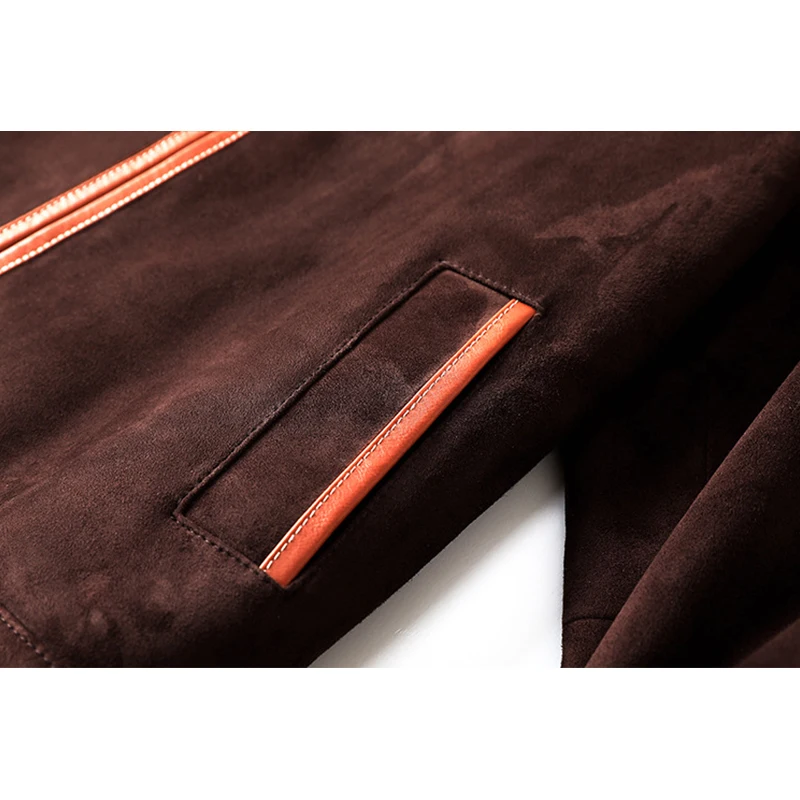 Chaquetas de piel de cabra importadas de piel auténtica para mujer, chaquetas de piel de oveja informales a rayas con empalme de café Retro para otoño e invierno, 2025