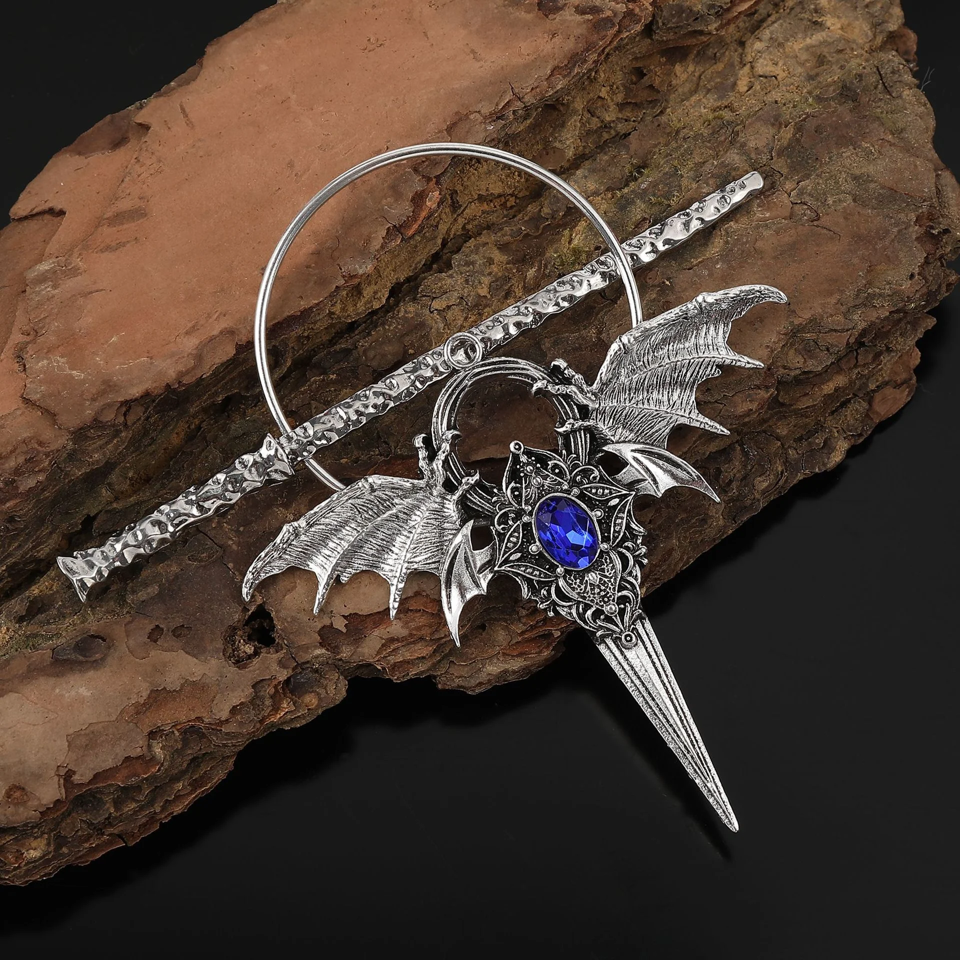 Klips do włosów damski ze stopu, z kolorowymi kamieniami szlachetnymi, motywem skrzydeł, w stylu hip-hop punk, kreatywny design, idealny na imprezy, bankiety, festiwale muzyczne, akcesorium do włosów.