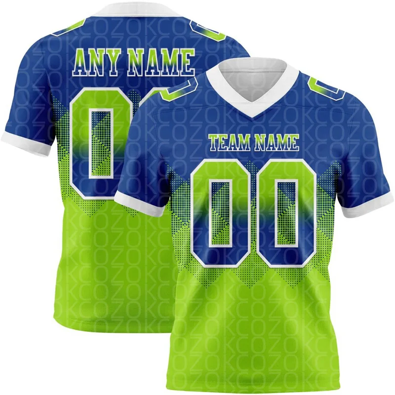 Blue Green Customized Color Football Jersey for Men Football Short Sleeves Athletic Tee Shirts
