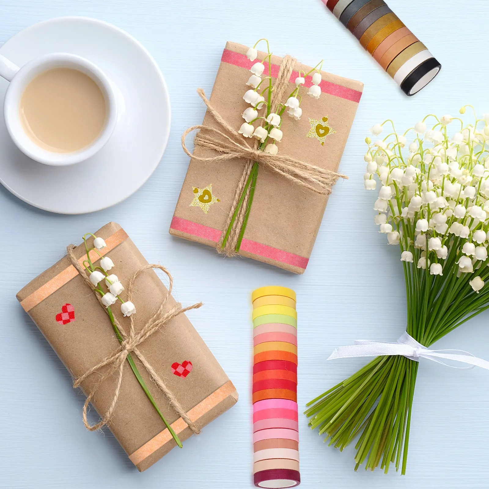 

60 рулонов декоративной клейкой ленты васи «Радуга» с прочным клеевым слоем, легко отрывающаяся, для планировщиков, скрапбукинга, поделок и декоративной бумаги